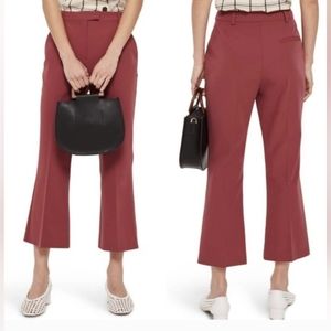 Topshop Women's Cranberry Red Kick Flare Cropped Trouser Pants Size 6